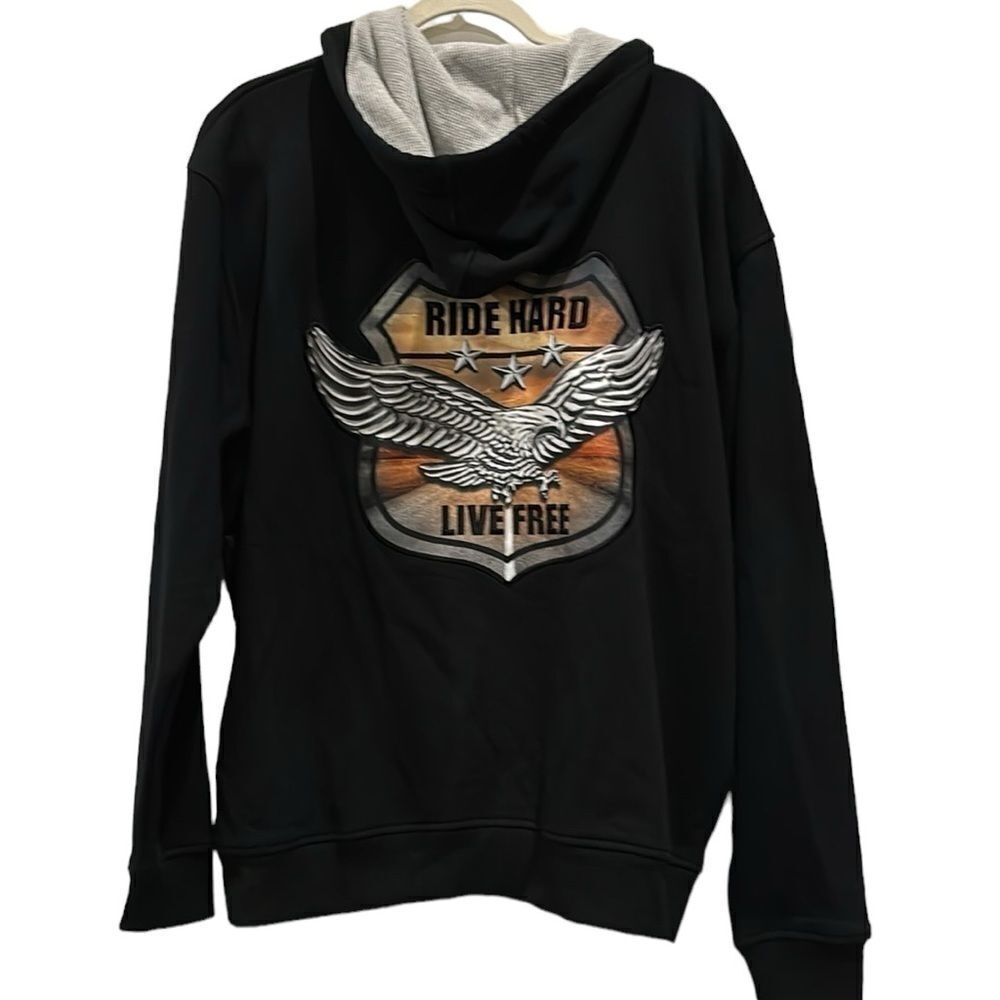 βRide Hard On The Open Road" Hoodie With Biker Art And Motto Zip Up Hoodie Large